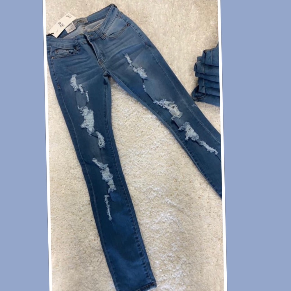 U.W.D Blue Denim Distressed Skinny Jeans